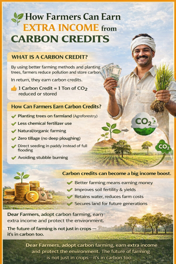 Indian farmer earning extra income through carbon credits using agroforestry and sustainable farming practices