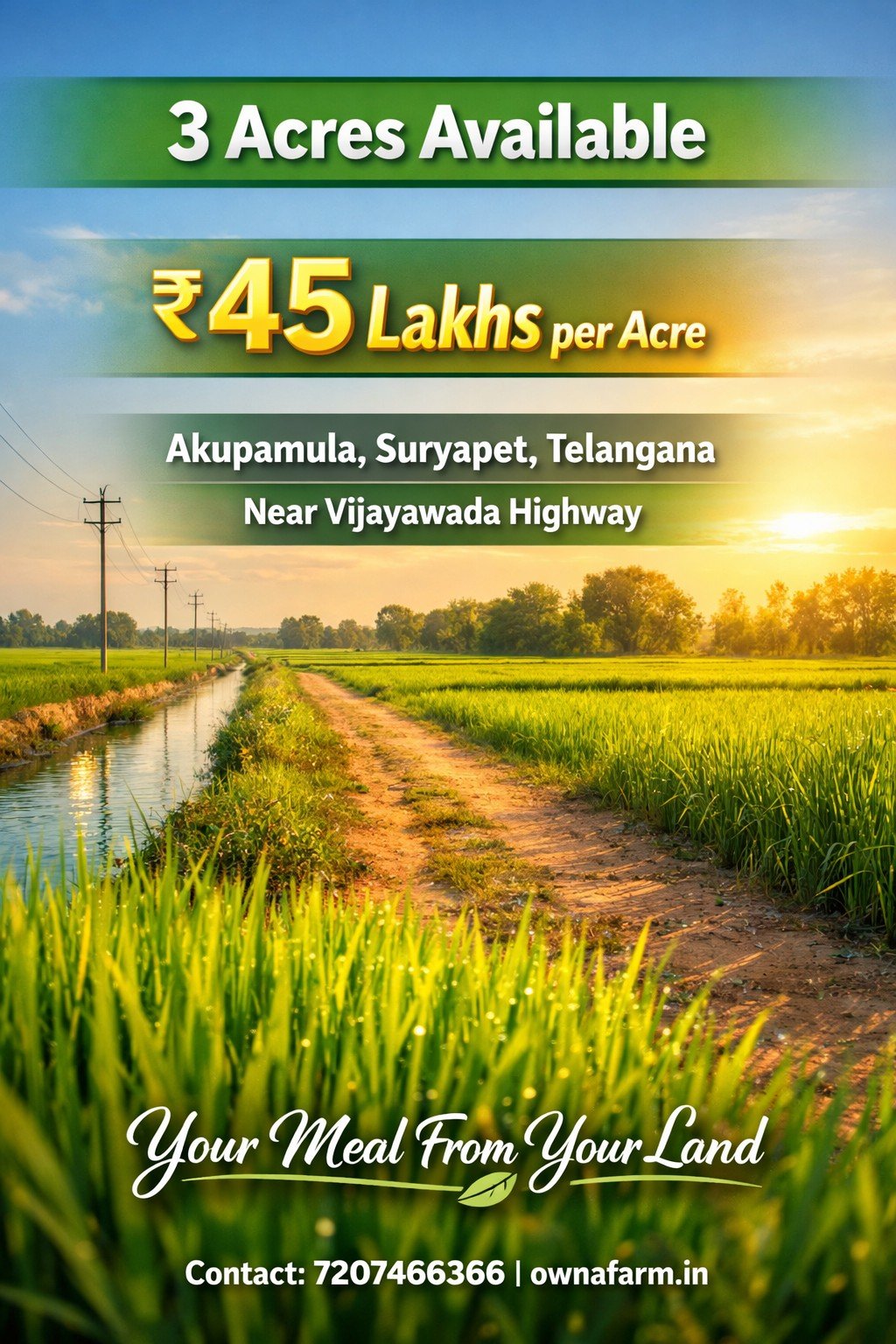 Agricultural Land for Sale in Akupamula Suryapet Telangana Near Vijayawada Highway 3 Acres at 45 Lakhs per Acre