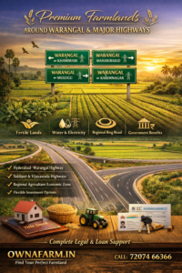 Luxury farmland near Warangal highways with fertile land, road connectivity, water, electricity and investment benefits in Telangana
