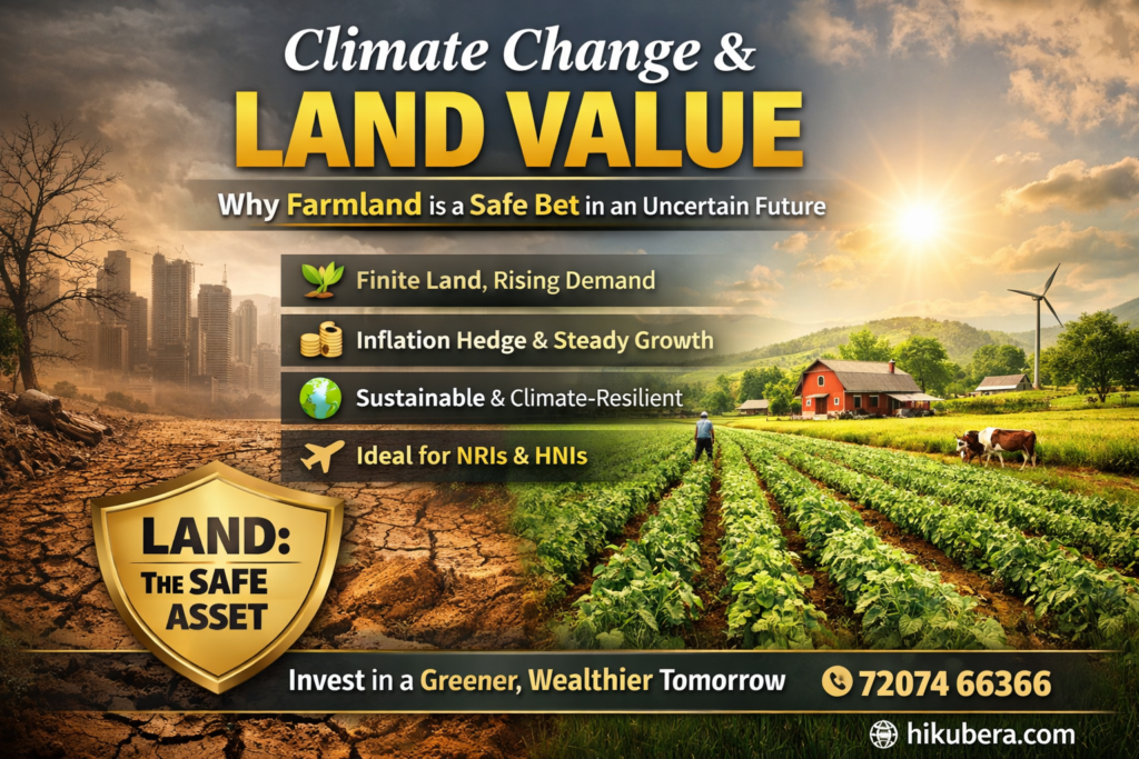 Farmland Investment India 2026 – Climate Change Safe Asset, Agricultural Land Growth, Sustainable Land Investment in Telangana and Andhra Pradesh.