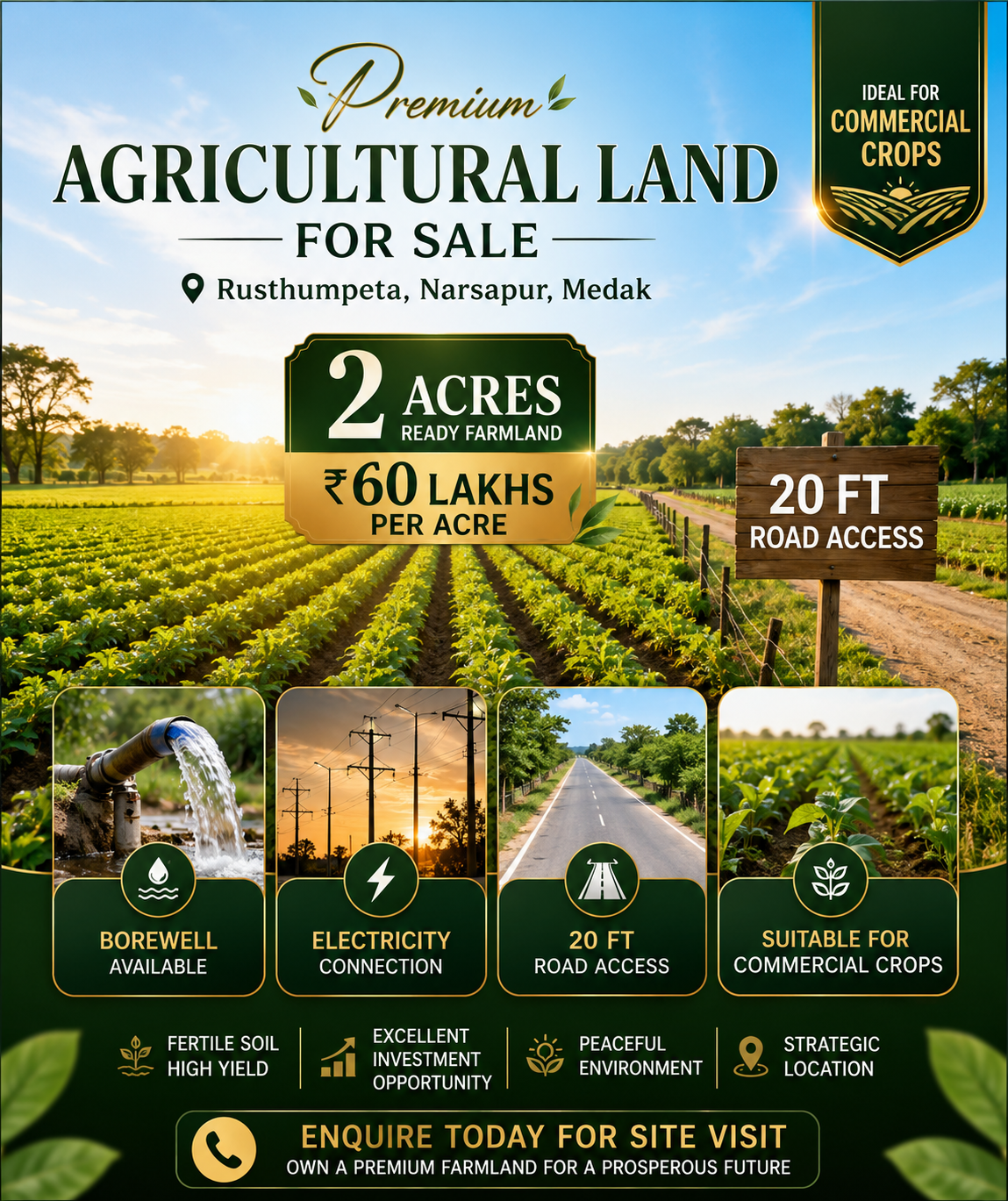 Premium 2 Acre Farmland at Rusthumpeta Narsapur Medak with Borewell Electricity and 20 Ft Road