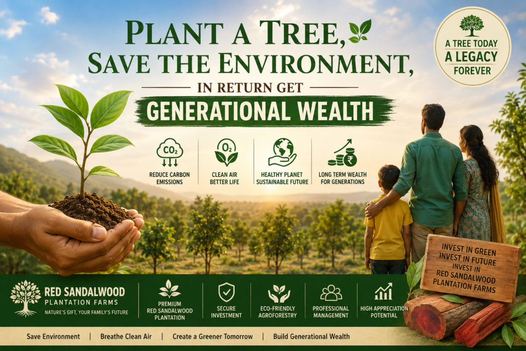 Plant a Tree Save Environment with Red Sandalwood Plantation Red Sandalwood Farmland Investment for Generational Wealth Sustainable Agroforestry Investment in Andhra Pradesh Eco-Friendly Farmland Creating Clean Air and Family Legacy Premium Red Sandalwood Trees Growing for a Greener Future