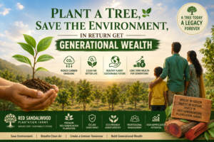 Plant a Tree Save Environment with Red Sandalwood Plantation Red Sandalwood Farmland Investment for Generational Wealth Sustainable Agroforestry Investment in Andhra Pradesh Eco-Friendly Farmland Creating Clean Air and Family Legacy Premium Red Sandalwood Trees Growing for a Greener Future