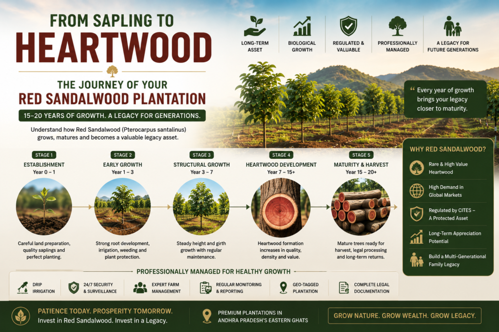 Red Sandalwood Tree Growth Stages | Plantation to Heartwood Development in Andhra Pradesh