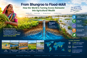 From Gujarat's ingenious Bhungroo system to California's Flood-MAR and Australia's underground water reserves, a global movement is changing the way farmland stores water