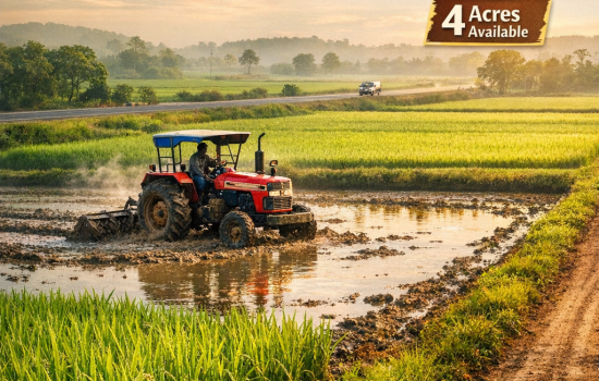Paddy farmland with borewell and tractor in Ramannapeta near Badrachalam Highway 4 acres agricultural land for sale