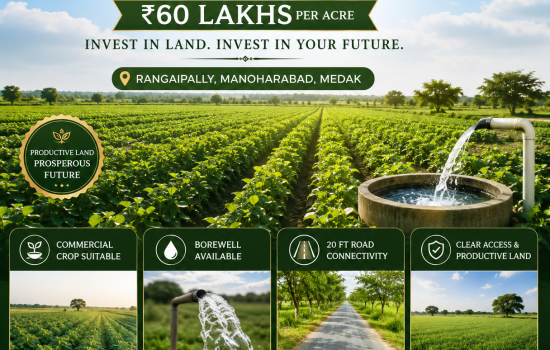 Premium Agricultural Farmland at Rangaipally Manoharabad Medak with Borewell and Road Access