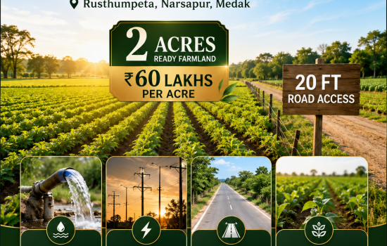 Premium 2 Acre Farmland at Rusthumpeta Narsapur Medak with Borewell Electricity and 20 Ft Road